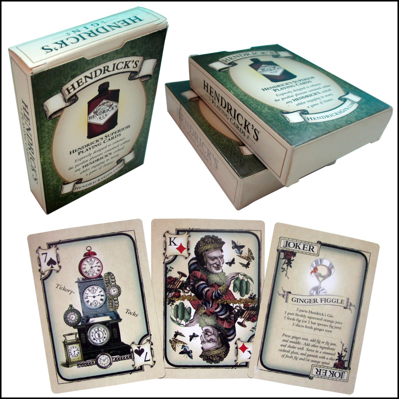 Cocktail Recipe Book - Komplettes 52-Karten-Deck Hendrick's Gin Spielkarten-Set -