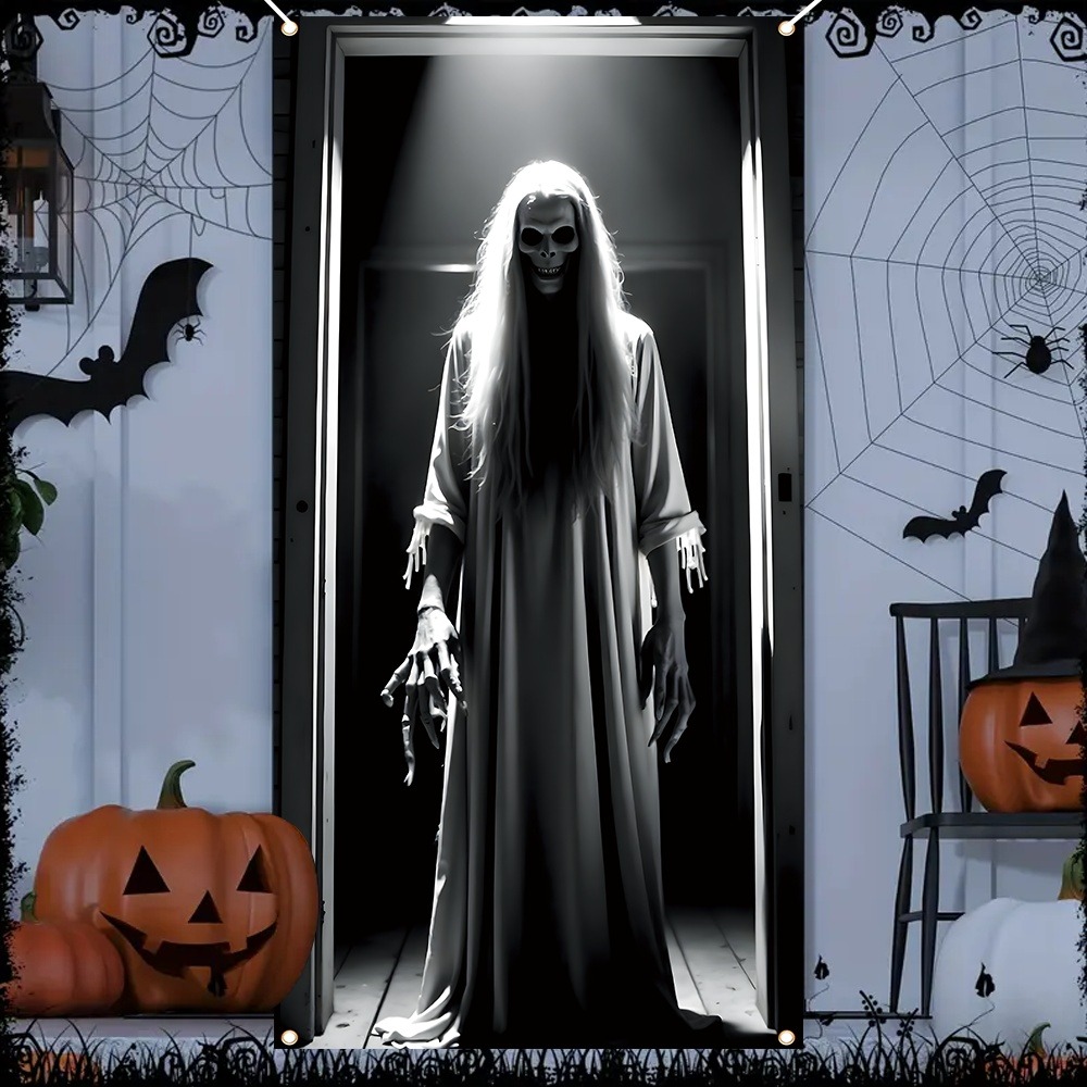 Home Bargains - Gruseliger Geister-Halloween-Türvorhang Langhaariges Spuk-Türbanner für Spukhaus-Haustür
